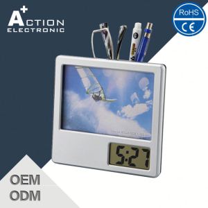 Photo Frame Digital Table Alarm Clock with Penholder for Promotion